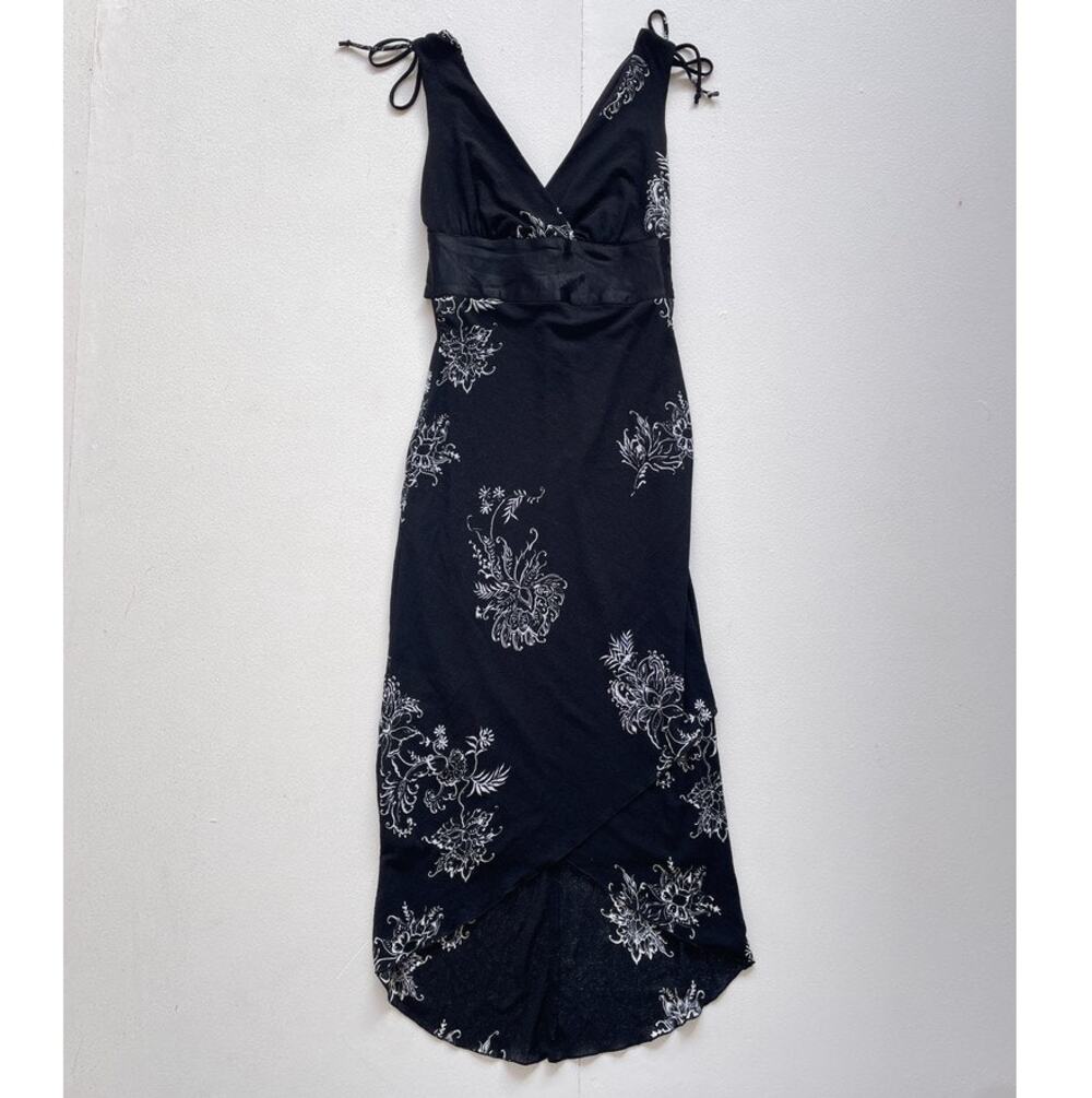 Vtg 90s Black Floral Whimsygoth Sleeveless Bodycon Dress / Sz S Ruby Rox Grunge